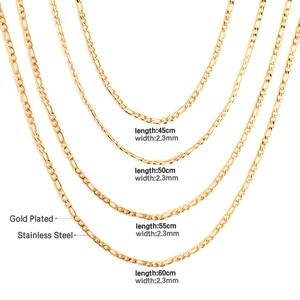 Gold-plated 2.3mm stainless steel Cuban link chains in four lengths: 45cm, 50cm, 55cm, 60cm
