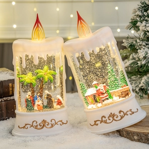 Christmas LED candle water globe set with Nativity and Santa scenes on vintage books