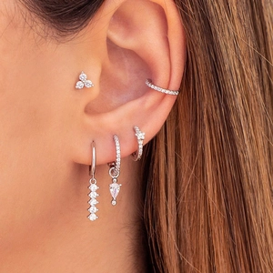 S925 silver needle teardrop zircon earrings set shown on model with sparkling finish