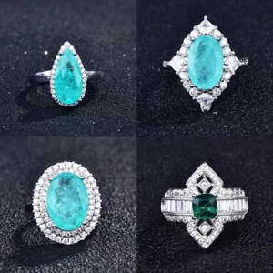 Luxury Vintage Cluster Ring Copper Paraiba Blue Emerald Green Zircon Adjustable Open Jewelry For Women