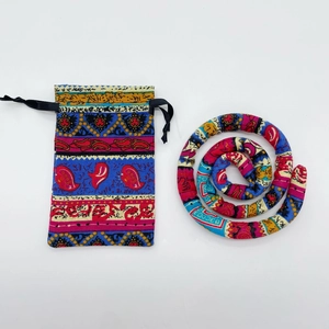 Ethnic pattern bendable hair tie set with drawstring pouch on white background