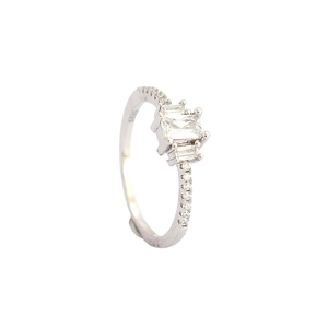 Elegant S925 sterling silver ring with rectangular zircon main stone and side accents