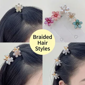 Mini pinces à cheveux florales avec finition nacrée et cristal pour coiffures de femmes
