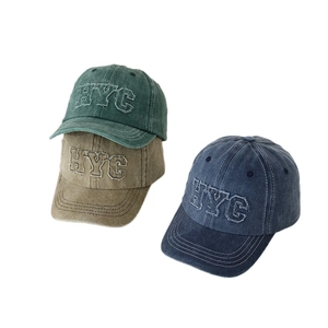 Casquettes de baseball enfant en coton lavé vert, kaki et bleu avec broderie de lettres HYC