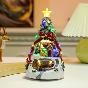 Lighted musical Christmas tree resin house figurine with LED lights and holiday decor