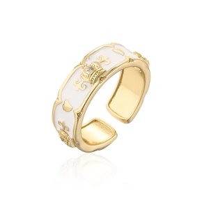Detail view of 18K gold plated crown ring with enamel inlay and sparkling zirconias