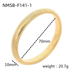 Detail view of gold stainless steel bangle showing 70mm diameter and 10mm width
