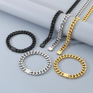 Polished Cuban link bracelets and necklaces in black, silver, and gold finishes