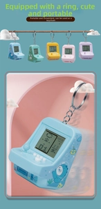 Mini arcade game keychain in five pastel colors with joystick and functional buttons