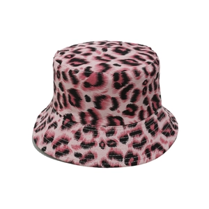 Detailed view of trendy pink leopard print bucket hat for women sun protection