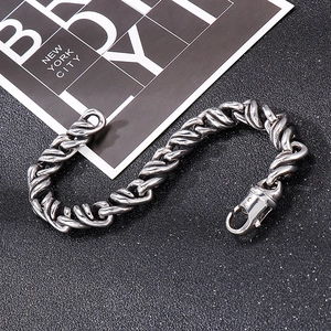 Polished silver titanium steel twisted rope chain bracelet for men in S-shape layout