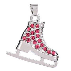 Silver alloy ice skate pendant with pink rhinestones for jewelry making and accessories