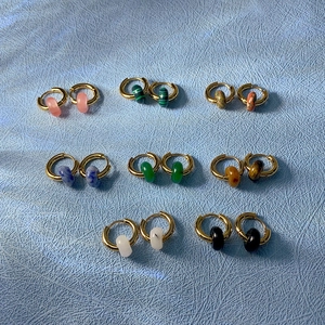 Hoop Earrings Gold Plated Stainless Steel Natural Stone Textured Beads Detachable Geometric Chic Jewelry For Women