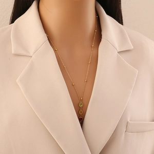 Colorful glass double-layer Y-shaped necklace with gold chain and multi-color charms