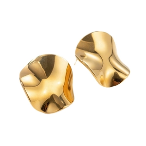 Elegant 18k gold plated stainless steel earrings with irregular wrinkled wave design