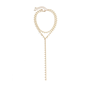 Elegant layered gold body chain with geometric long tassels and metal water drop charms