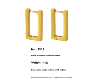 Detailed size specifications of gold rectangular stainless steel hoop earrings