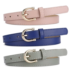 Women Thin Belt PU Leather Alloy Horseshoe Pin Buckle Casual Minimalist Waist Strap For Jeans Dresses
