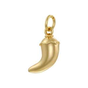 Polished gold chili pendant with top ring for DIY necklace making on white background