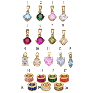 Gold plated colorful zircon pendants and charm beads in multiple shapes and colors