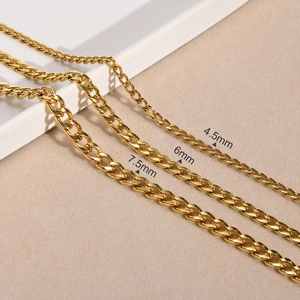 Catene a maglia cubana in acciaio inossidabile dorato in larghezze 4,5mm, 6mm e 7,5mm