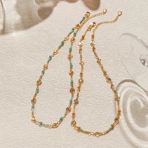 Minimalist 18K gold plated beaded necklace with colorful beads in bohemian style