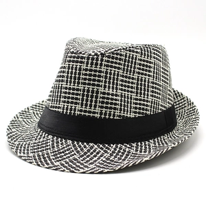 Classic Paper Straw Fedora Hat Breathable Sun Protection Vintage Woven Grid Jazz Cap For Men Women Black Ribbon