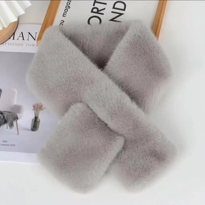Furry light grey scarf in faux mink fur, soft and warm minimalist winter accessory