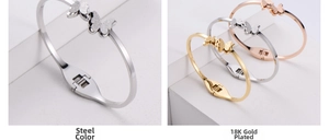 Detailed comparison of steel, gold, and rose gold butterfly bangles with sandblasted finish