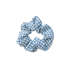 Chouchou classique à carreaux vichy bleu et blanc avec plis en coton pour femmes