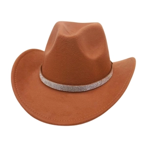 Western Cowboy Hat Polyester Felt Rhinestone Band Wide Curved Brim Party Stage Costume Fashion Ethnic Style