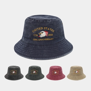 Washed Cotton Bucket Hat United States 250th Anniversary Embroidered Vintage Sun Protection Casual Outdoor Headwear