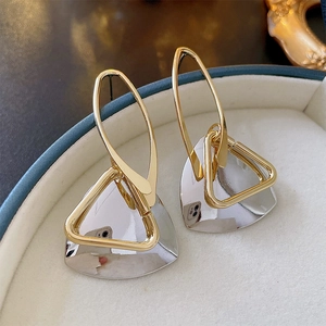Geometric Triangle Drop Earrings With 925 Sterling Silver Earring Post Copper Two Tone Hollow Chic For Women