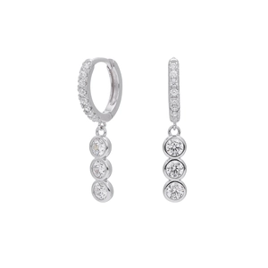 Elegant S925 sterling silver hoop earrings with triple round cut cubic zirconia drops