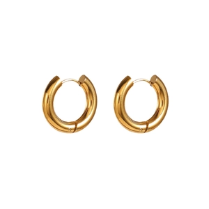 Classic 12mm golden stainless steel hoop earrings with 4mm thick polished finish design