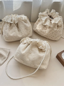 Elegante Französische Spitze Beuteltasche Für Damen Mesh Blumenstickerei Umhängetasche Mit Abnehmbarem Künstliche Perlenkettenriemen