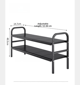 Adjustable black dual-tier under-sink shelf with 53-88cm expandable length and metal frame