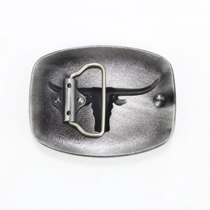 Detailed back view of vintage zinc alloy belt buckle with longhorn bull head engraving