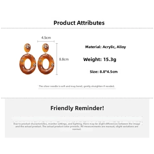 Brown marble acrylic earrings with cross detail, sized 8.8x4.5cm and weighing 15.3g