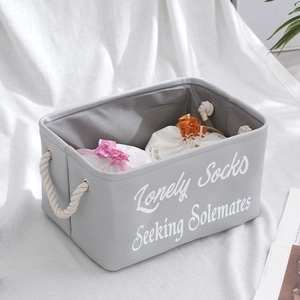 Large Fabric Storage Basket With Rope Handles Cotton Linen Rectangular Organizer For Closet Laundry Socks