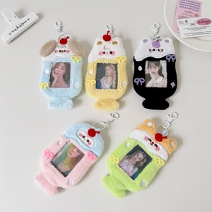 Macro shot of colorful plush animal photocard holders with secure plastic hooks