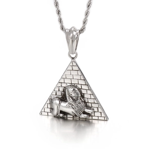 Silver stainless steel pyramid sphinx necklace pendant with reflective finish