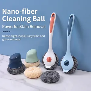 Nano fiber kitchen cleaning brush set with long handles for effortless dishwashing