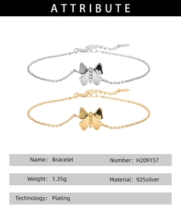 Detailed table showing 925 silver butterfly bracelet specs and plating process