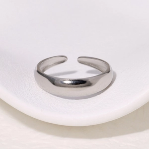Elegant minimalist silver stainless steel open ring with a polished adjustable band finish