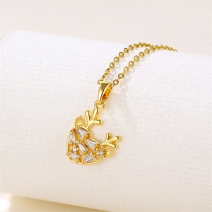 Stainless Steel Deer Pendant Necklace Micro Set Zircon Elk Antler Rhinestone Clavicle Chain Jewelry For Women