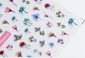 Macro shot of KX021 5D realistic floral nail stickers with rose and tulip designs