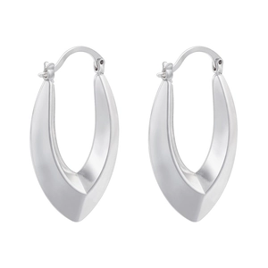 Polished silver-colored V-shape hoop earrings with a sleek hollow geometric design