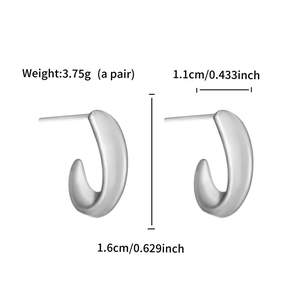 Silver stainless steel C-shaped hoop earrings with precise dimensions 1.6cm height