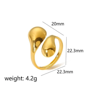Minimalist gold snake-style irregular open ring with streamlined organic water drop shape